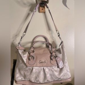 Coach Ashley Signature Satin Satchel in the color lavender and silver satin.